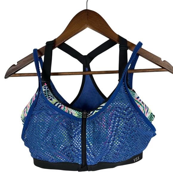 VSX Other - Victoria’s Secret VSX Blue Racerback Sports Bra with Front Zipper Mesh Size 34D